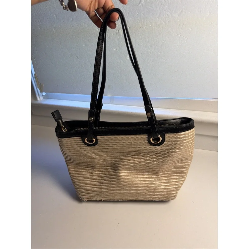Spartina‎ 449  Off White Straw Black Leather Handbag Matching